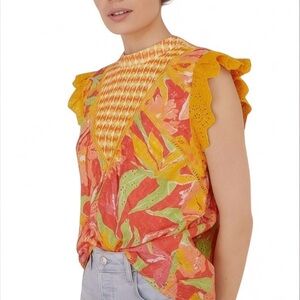 Verb PALLAVI SINGHEE Colorful Eyelet Babydoll Boho 100% Cotton Lined Top Size M